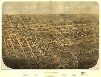 Albionin kaupungin lintuperspektiivistä, Calhoun Co., Michigan. LOC 73693419 tekijältä A.; Chicago Lithographing Co. Ruger