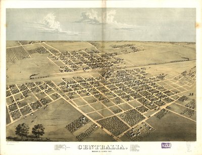 Centralia, Marion Co., Illinois 1867. LOC 73693347 tekijältä A.; Chicago Lithographing Co. Ruger