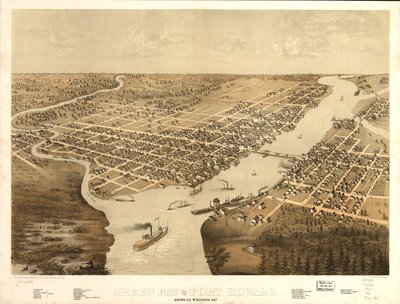 Green Bay ja Fort Howard, Brown Co., Wisconsin 1867. LOC 73694541 tekijältä A.; Chicago Lithographing Co. Ruger