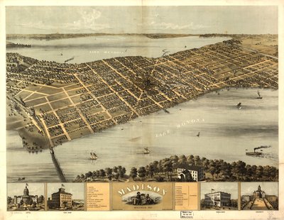 Madison, Wisconsin 1867. LOC 73694546 tekijältä A.; Chicago Lithographing Co. Ruger