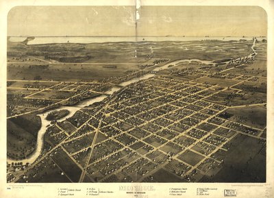 Monroe, Monroe Co., Michigan 1866. LOC 73693438 tekijältä A.; Chicago Lithographing Co. Ruger