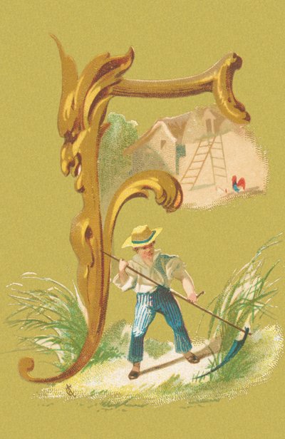 F: ruohonleikkuri, väärennös, heinä, maatila (väri litho) tekijältä A. Cordier