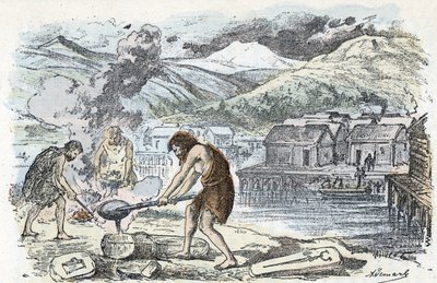 Esihistoriaa, pronssin ikä: valimopaja lähellä paalutalojen asutusta Kaiverrus "" La nature et l