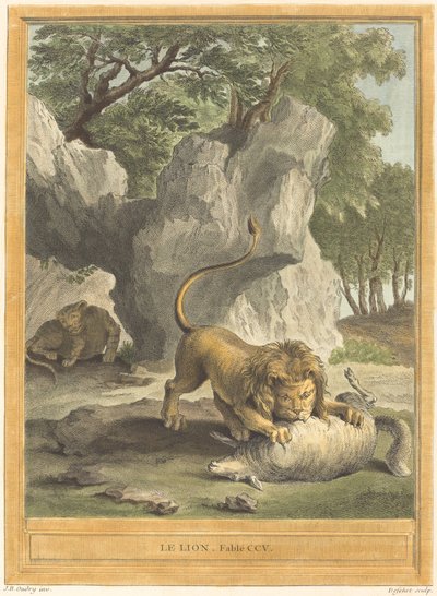 Le lion (leijona) tekijältä A. J. de Fehrt after Jean Baptiste Oudry