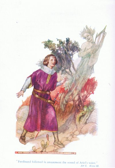 Ferdinand seurasi hämmästyneenä Arielin ääntä (The Tempest) Tales from Shakespeare -pubista. kirjoittanut Ward Lock & Co Ltd tekijältä A. Jackson