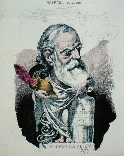 Francois Vincent Raspailin (1794-1878) karikatyyri n. 1870 (värinen kaiverrus) tekijältä A. Jann