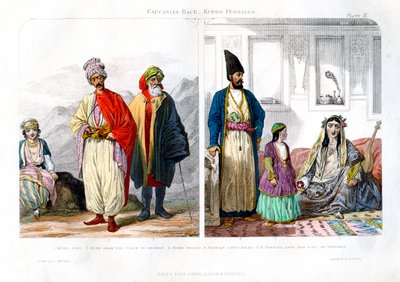 Kaukasialainen rotu, kurdit ja persialaiset, 1873. tekijältä A. Portier