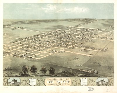 De Wittin kaupungin lintuperspektiivi, Clinton Co., Iowa 1868. LOC 73693396 tekijältä A. Ruger
