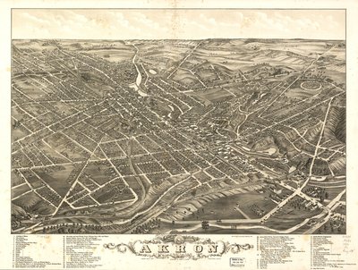 Panoraamanäkymä Akronin kaupunkiin, Summit County, Ohio 1882 tekijältä A. Ruger Ruger