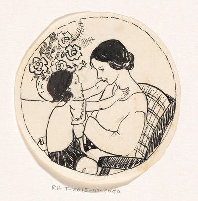 Tyttö äidin sylissä tekijältä A. Tinbergen (signed by artist)