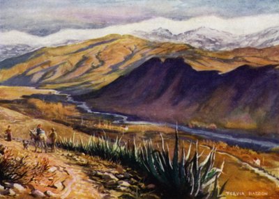 Granada, Näkymä Sierra Nevadalle ja Genil-joelle (väri litho) tekijältä A. Trevor Haddon