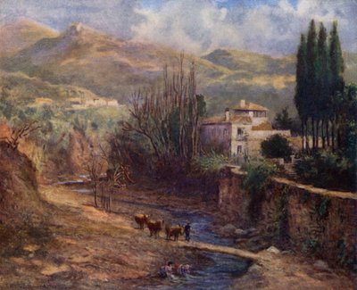 Granada, Villa on the Darro (väri litho) tekijältä A. Trevor Haddon