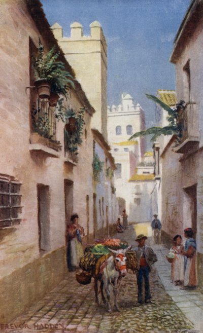 Sevilla, A Street (väri litho) tekijältä A. Trevor Haddon