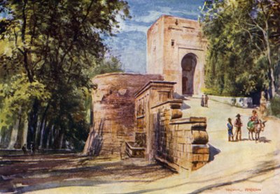 Alhambra, oikeuden portti ja keisarin lähde (väri litho) tekijältä A. Trevor Haddon