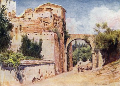 Alhambra, torni ja akvedukti (väri litho) tekijältä A. Trevor Haddon