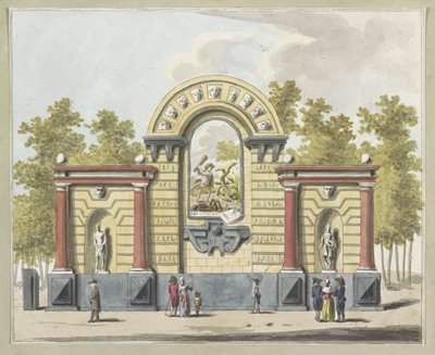 Aristokratian tuho, Westermarktin koristelu, 1795 Kymmenen lautasta Amsterdamin Alliantiefeestin koristeista vuonna 1795 (sarjan nimi) tekijältä A. Verkerk