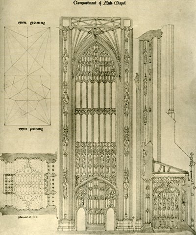 Arkkitehtoninen piirustus: Anti-kappelin osasto, 1833-1834, 1906. tekijältä A. W. N. Pugin
