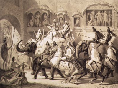 Katu Lahoressa, Voyagesta Intiassa, kaiverrus Louis Henri de Rudder (1807-81) 1842 (sävytetty litho) tekijältä A. after Soltykoff
