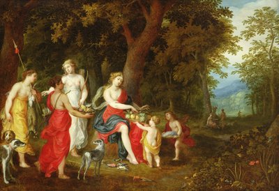 Diana ja hänen neitonsa metsästyksen jälkeen, 1626 tekijältä A. and Balen, H. van Govaerts