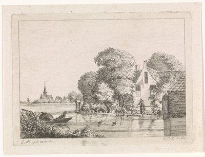 Kalastaja ja nainen talon edessä tekijältä A. van de Velde