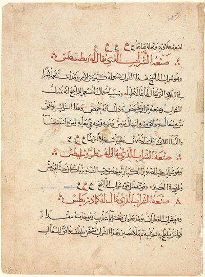 Tekstisivu Dioscoridesin Materia Medicasta, n. 1224. tekijältä Abdallah ibn al Fadl