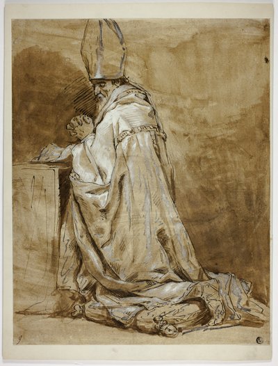 Piispa polvistumassa rukouksessa tekijältä Abraham Bloemaert