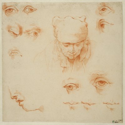 Vanhan naisen pää sekä silmien ja suiden tutkielmia tekijältä Abraham Bloemaert