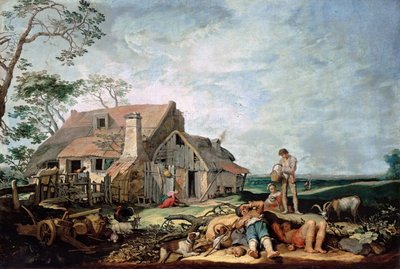 Maisema, jossa talonpojat lepäävät, Tobias ja enkeli, 1650 tekijältä Abraham Bloemaert