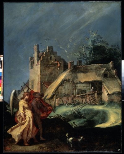 ""Nuori Tobias ja enkeli (Arkkienkeli Rafael)"" (Maisema Tobiaksen ja enkelin kanssa) Abraham Bloemaertin (1566-1651) maalaus 1610-1615 Mitat 139x107,5 cm Eremitaaši, Pietari (Pietari) tekijältä Abraham Bloemaert