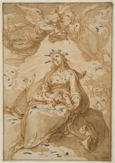 Madonna ja lapsi, enkelien kruunaamina tekijältä Abraham Bloemaert