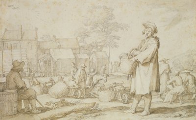 Market Scene (kynä ja muste paperille) tekijältä Abraham Bloemaert