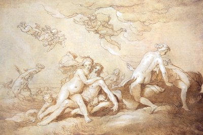 Neptunus ja Amphitrite (kynä ja tussi) tekijältä Abraham Bloemaert