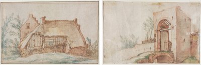 Talonpojan mökki (recto); Silta ja portti (käänteinen) tekijältä Abraham Bloemaert
