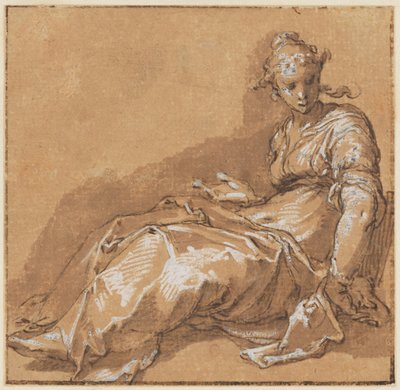 Istuva nainen, vasemmalle kääntyneenä tekijältä Abraham Bloemaert