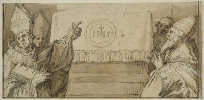 Neljä läntisen kirkon kirkkoisää alttarin edessä tekijältä Abraham Bloemaert