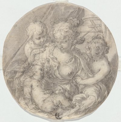 Madonna Kristuslapsen kanssa, Johannes Kastaja-lapsen ja toisen lapsen kanssa (Caritas) tekijältä Abraham Bloemaert