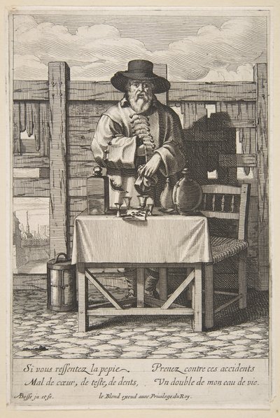 Brandy- tai Cure-myyjä, 1600-luvun puolivälistä loppupuolelle. tekijältä Abraham Bosse