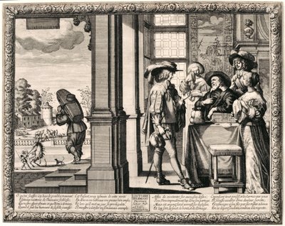 Tuhlaajapojan lähtö (kaiverrus kudospaperille) tekijältä Abraham Bosse