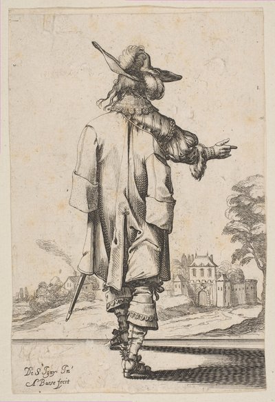 Gentleman nähtynä takaa kohti linnaa, 1629. tekijältä Abraham Bosse