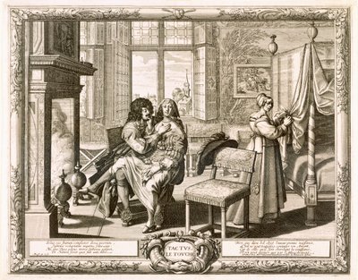 Aviomies vaimon kanssa polvillaan takan ääressä, Bosse, Abraham (1602-76) tekijältä Abraham Bosse