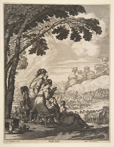 Desmarets de Saint-Sorlinin kuvitus LArianesta, Palamede hevosen selässä kohtaamisissa..., 1639. tekijältä Abraham Bosse
