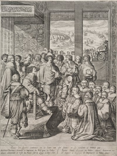 Ludvig XIII vastaanottaa tuomarien viran. tekijältä Abraham Bosse