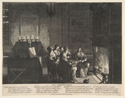 Viisaat neitsyet lepäävät odottaessaan aviomiehen saapumista, n. 1635. tekijältä Abraham Bosse