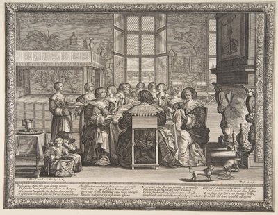 Vaimot pöydässä aviomiehensä poissaollessa, n. 1635-36. tekijältä Abraham Bosse