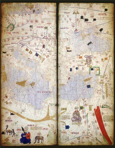 Katalonian atlas, arkit 7 ja 8, 1375 tekijältä Abraham Cresques