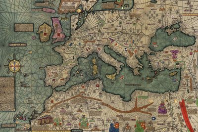 Pohjois-Afrikka, Eurooppa ja Lähi-itä Katalonian atlasista tekijältä Abraham Cresques