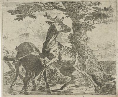hätkähdyttävä peura Eri eläimet (sarjan nimi) tekijältä Abraham Danielsz. Hondius