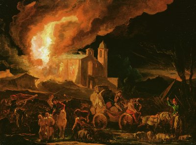Sotilaat potkivat palavan luostarin (öljy paneelissa) tekijältä Abraham Danielsz. Hondius