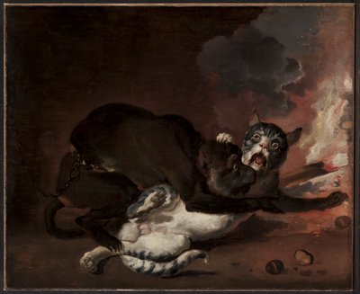 Apina ja kissa, luultavasti 1670-luku (öljy kankaalle) tekijältä Abraham Danielsz. Hondius