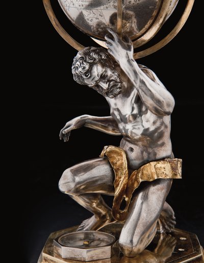 Kaksi poikkeuksellista maapalloa ja taivaallista maapalloa, joita tukevat Hercules ja Atlas, Augsburg, 1697-1699 tekijältä Abraham Drentwett